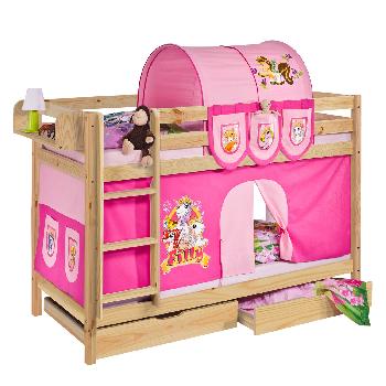 Idense Pine Wooden Jelle Bunk Bed - Filly - With curtain and slats - Continental Single