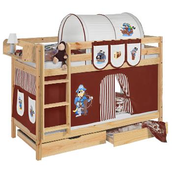 Idense Pine Wooden Jelle Bunk Bed - Pirate Brown - With curtain and slats - Continental Single