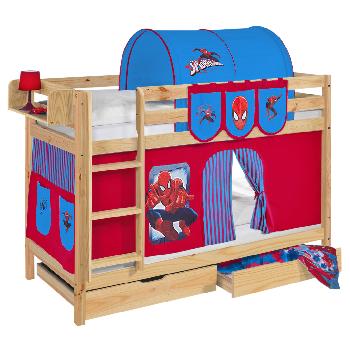 Idense Pine Wooden Jelle Bunk Bed - Spiderman - With curtain and slats - Continental Single