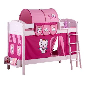 Idense White Wooden Ida Bunk Bed - Angel Cat Sugar - With curtain and slats - Continental Single