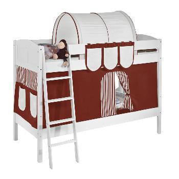 Idense White Wooden Ida Bunk Bed - Brown - With curtain and slats - Continental Single