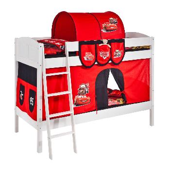 Idense White Wooden Ida Bunk Bed - Disney Cars - With curtain and slats - Continental Single