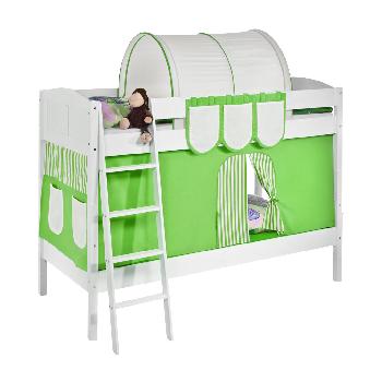 Idense White Wooden Ida Bunk Bed - Green - With curtain and slats - Continental Single
