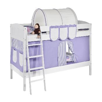 Idense White Wooden Ida Bunk Bed - Lilac - With curtain and slats - Continental Single