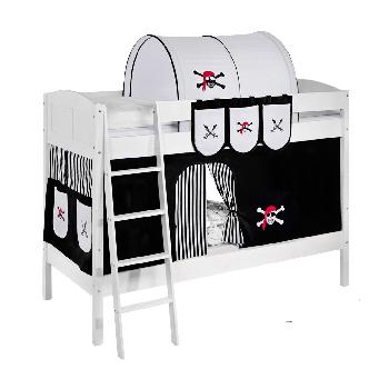 Idense White Wooden Ida Bunk Bed - Pirate Black and White - With curtain and slats - Continental Single