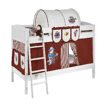 Idense White Wooden Ida Bunk Bed - Pirate Brown - With curtain and slats - Continental Single