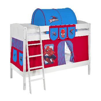 Idense White Wooden Ida Bunk Bed - Spiderman - With curtain and slats - Continental Single