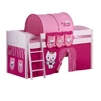 Idense White Wooden Ida Midsleeper - Angel Cat Sugar - With curtain and slats - Continental Single