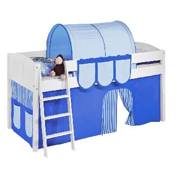 Idense White Wooden Ida Midsleeper - Blue - With curtain and slats - Continental Single
