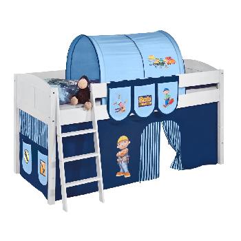 Idense White Wooden Ida Midsleeper - Bob the Builder - With curtain and slats - Continental Single