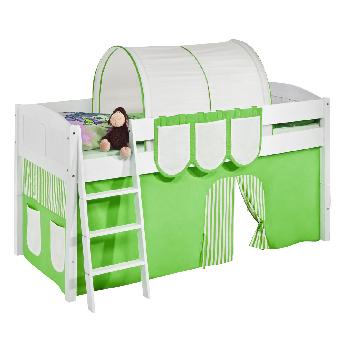 Idense White Wooden Ida Midsleeper - Green - With curtain and slats - Continental Single
