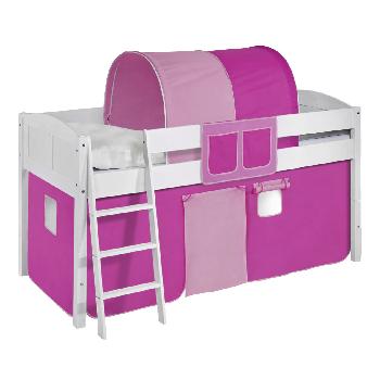 Idense White Wooden Ida Midsleeper - Pink - With curtain and slats - Continental Single