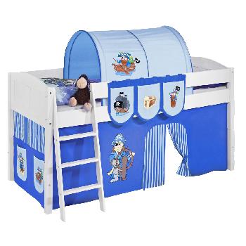 Idense White Wooden Ida Midsleeper - Pirate Blue - With curtain and slats - Continental Single