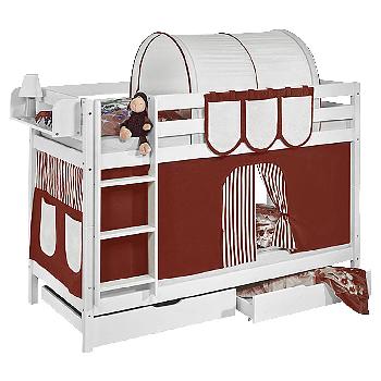 Idense White Wooden Jelle Bunk Bed - Brown - With curtain and slats - Single