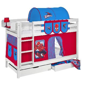 Idense White Wooden Jelle Bunk Bed - Spiderman - With curtain and slats - Single