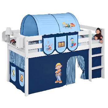 Idense White Wooden Jelle Midsleeper - Bob the Builder - With curtain and slats - Single