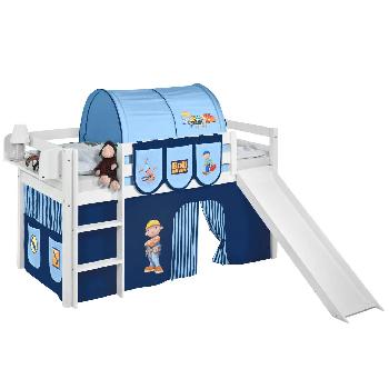 Idense White Wooden Jelle Midsleeper - Bob the Builder - With slide, curtain and slats - Single