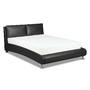 Italian PU Leather Bed Frame and Memory Foam Support 250 Mattress with Pillows Double Black