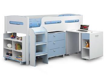 Julian Bowen Kimbo 3' Single White and Sky Blue Cabin bed Cabin Bed