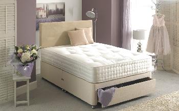 La Romantica Rhapsody Pocket 1000 Divan - Creme Chenille Fabric, Small Double, End with 2 Continental Drawers