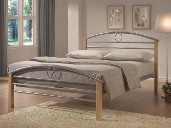 Limelight 4ft Pegasus Small Double Silver Metal and Beech Bed Frame