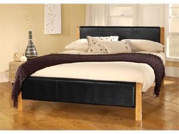 Limelight Mira 4' Small Double Black and Natural Sprung Slatted Bedstead Leather Bed