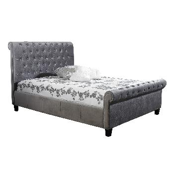 Limelight Orbit Silver Velvet Upholstered Bed Frame King