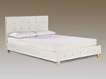 LPD Diamante Double White Faux Leather Bed Frame
