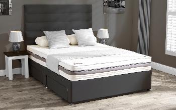 Mammoth Performance 220 Firm Divan, Superking, Ottoman Storage, Velvet Silver Grey, Cube Headboard