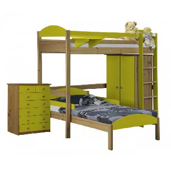 Maximus L Shape Antique Long High Sleeper Set 2 with Lime