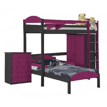 Maximus L Shape Graphite Long High Sleeper Set 2 with Fuschia