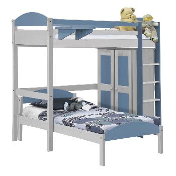 Maximus L Shape Whitewash Long High Sleeper Set 1 with Baby Blue