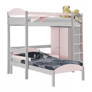 Maximus L Shape Whitewash Long High Sleeper Set 1 with Pink