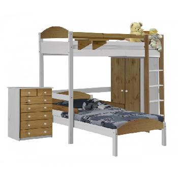 Maximus L Shape Whitewash Long High Sleeper Set 2 with Antique