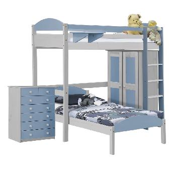 Maximus L Shape Whitewash Long High Sleeper Set 2 with Baby Blue