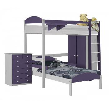 Maximus L Shape Whitewash Long High Sleeper Set 2 with Lilac