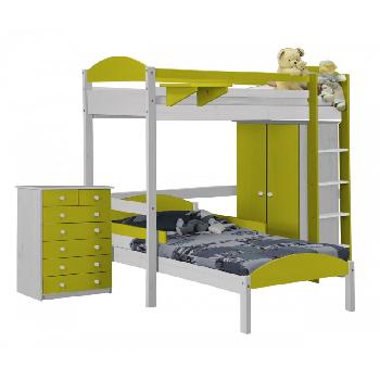 Maximus L Shape Whitewash Long High Sleeper Set 2 with Lime