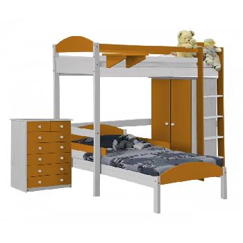 Maximus L Shape Whitewash Long High Sleeper Set 2 with Orange