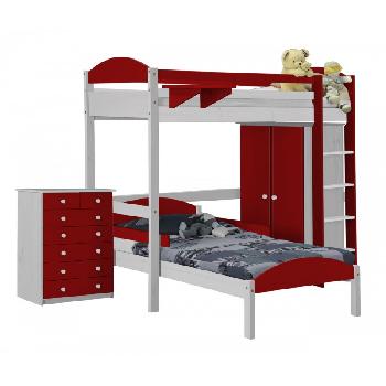 Maximus L Shape Whitewash Long High Sleeper Set 2 with Red