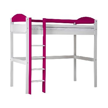 Maximus Long Whitewash High Sleeper Bed with Fuschia