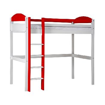 Maximus Long Whitewash High Sleeper Bed with Red