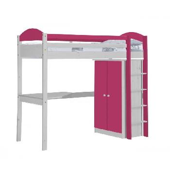 Maximus Long Whitewash High Sleeper Set 1 with Fuschia