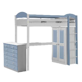 Maximus Long Whitewash High Sleeper Set 2 with Baby Blue