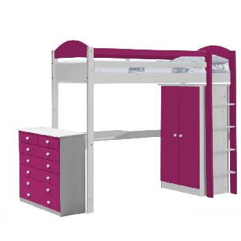 Maximus Long Whitewash High Sleeper Set 2 with Fuschia