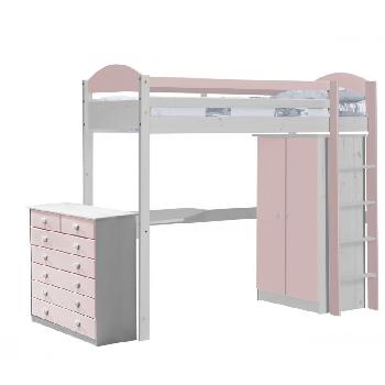 Maximus Long Whitewash High Sleeper Set 2 with Pink