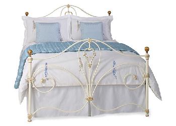 Melrose Glossy Ivory Metal Bed Frame - 4'6 Double