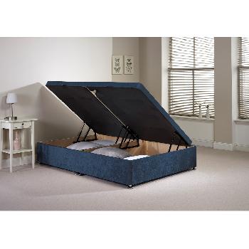 Millbank Ottoman Divan Bed Frame Denim Blue Velvet Fabric Double 4ft 6