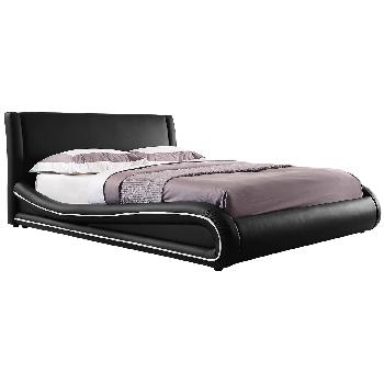 Nebula Black Piped Faux Leather Bed Frame Nebula Black Double Size Faux leather Bed Frame