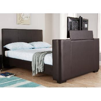 Newark Faux Leather TV Bed in Brown Double