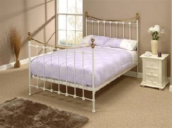 Original Bedstead Co Carrick in White 5' King Size Glossy Ivory Slatted Bedstead Metal Bed